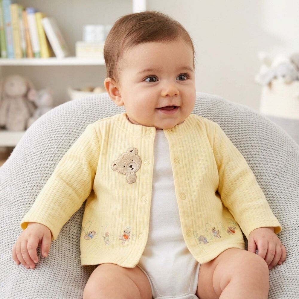 Carters Baby 6-9 Months Yellow Teddy Bear Embroidered Snap Front Cotton Top